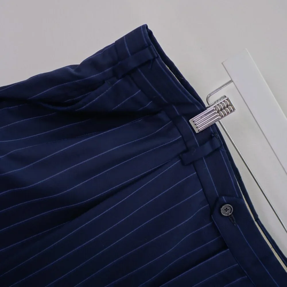 Tommy Hilfiger Blue Striped Wool 2 Piece Suit 46R 40 / 28.5 3 Button High Rise P